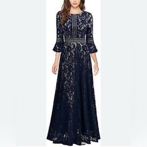 Navy Lace Evening Gown